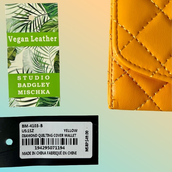 Badgley Mischka Yellow Long Snap Closure Quilted Wallet Card Holder NWT - Picture 4 of 11